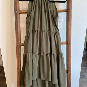 Olive Green Tiered Summer Halter Dress